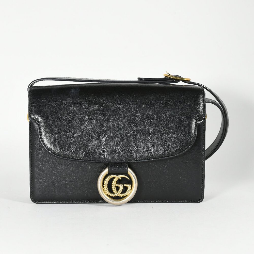 Gucci Small GG Ring Shoulder Bag - Black Leather, Gold Hardware